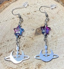 NEW Stainless Steel Celestial Moon Stars Earrings w/ Glass Star Beads