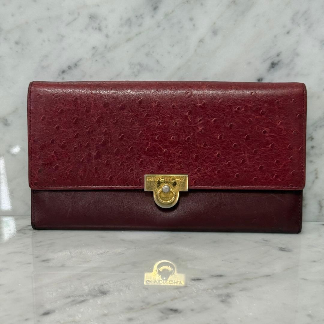 Givenchy Women Accessory Long Wallet Wine Red Ostrich Genuine Leather Limited Ed