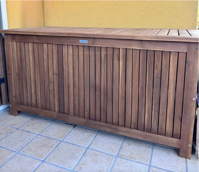 Holz Garten Aufbewahrungsbox groß Terrassentruhe Outdoor rustikal massiv Truhe Bank Deckel