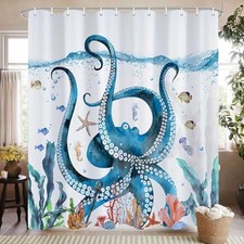 Nautical Octopus Shower Curtain Funny Ocean Beach Sea Monster Animal