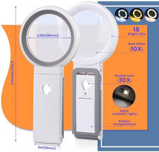 30X 10X Magnifying Glass with Light and Stand, Large Lighted Magnifying Glass 18