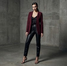 Michel faux suede open Womens Blazer Sz L no lapels burgandy lined H-1