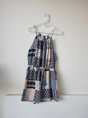 Promesa boho patchwork romper, blue, beige, medium
