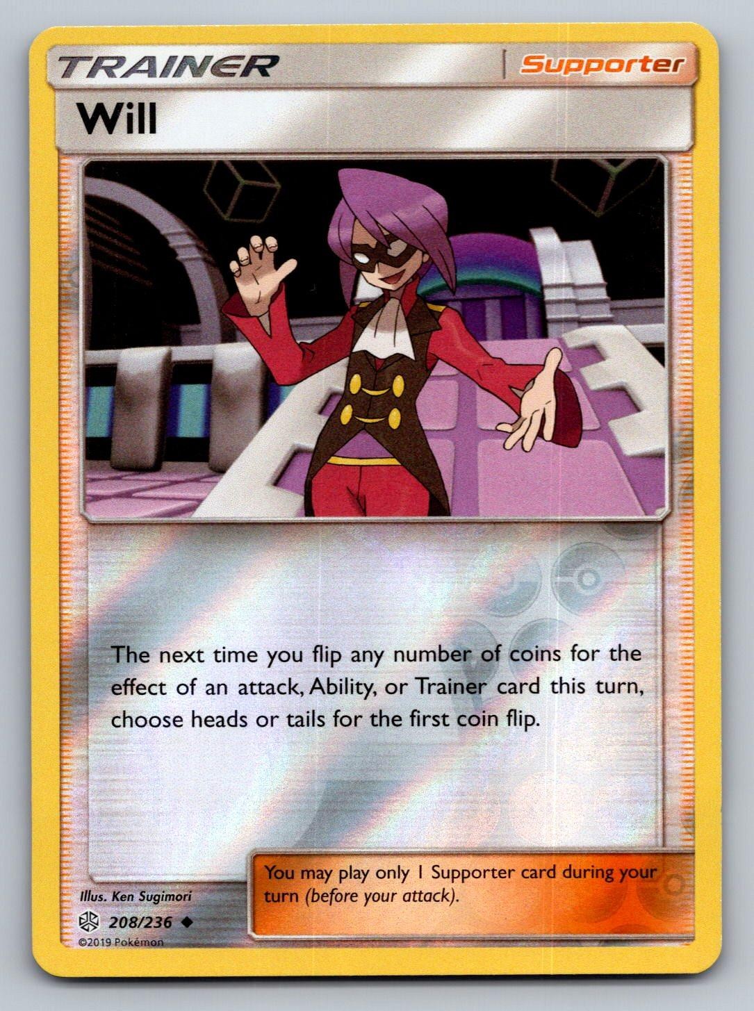 Will 208/236 Uncommon Cosmic Eclipse Pokemon Reverse Holo Damaged