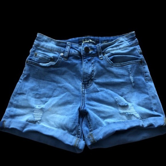 Indigo Rein Curvy Women's Denim Shorts  Cuffed Blue Size 5 Distressed Stretch