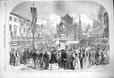 Original alter antiker Druck 1865 Festival Dante Florenz König Italien Statue Weihnachtsmann