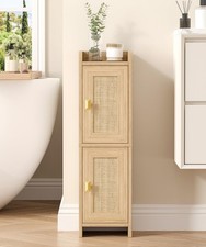 Rattan Small Bathroom Cabinet Narrow Toilet Paper Organizer Oak