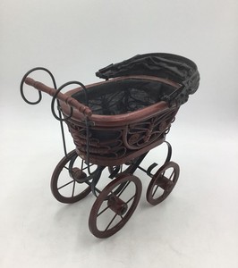 Vintage Decorative Doll Pram Wicker Metal Frame Wood Wheels Victorian Style