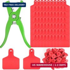 100 Pcs Blank Cattle Ear Tags with Pliers Large Red Plastic Precision Animal Ide