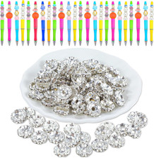 100 Pcs 10 Mm Spacer Beads for Jewelry Making,Silver Rhinestone Spacer Beads Bul