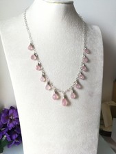 Collana briolette. Collana Quarzo rosa. Collana argento