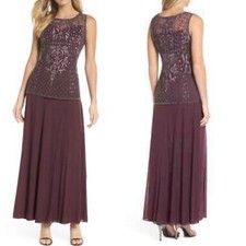 Pisarro Nights Beaded Bodice Sleeveless Plum Gown Dress Formal Black Tie Size 10