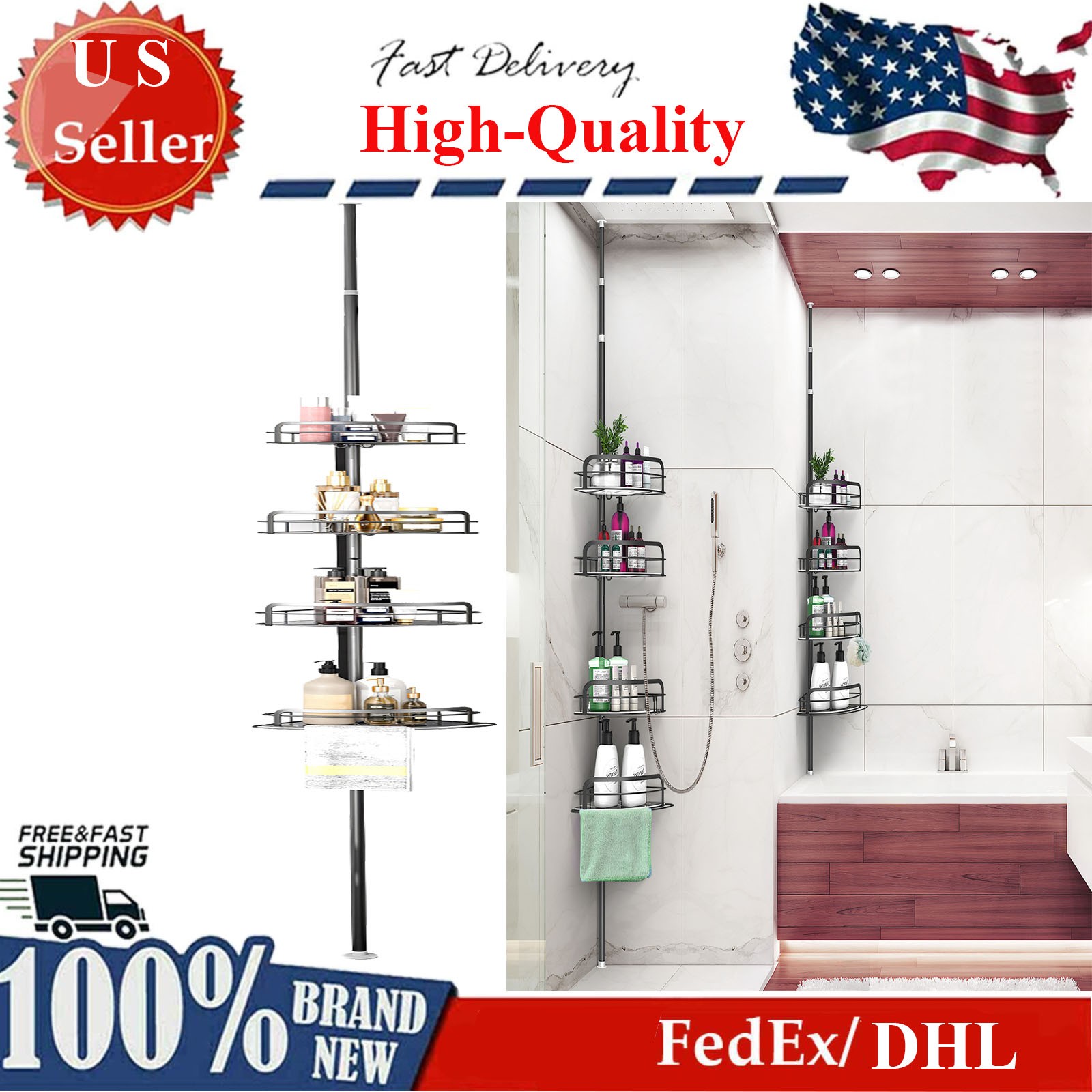 Rust-Resistant Corner Shower Caddy For Bathroom Durable Material Adjustable