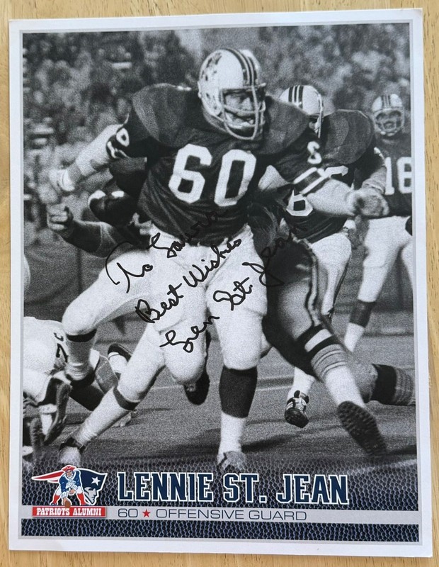 LEN ST. JEAN, 100% AUTHENTIC AUTOGRAPHED 8 1/2" x 11" PHOTO, FOOTBALL LEGEND !