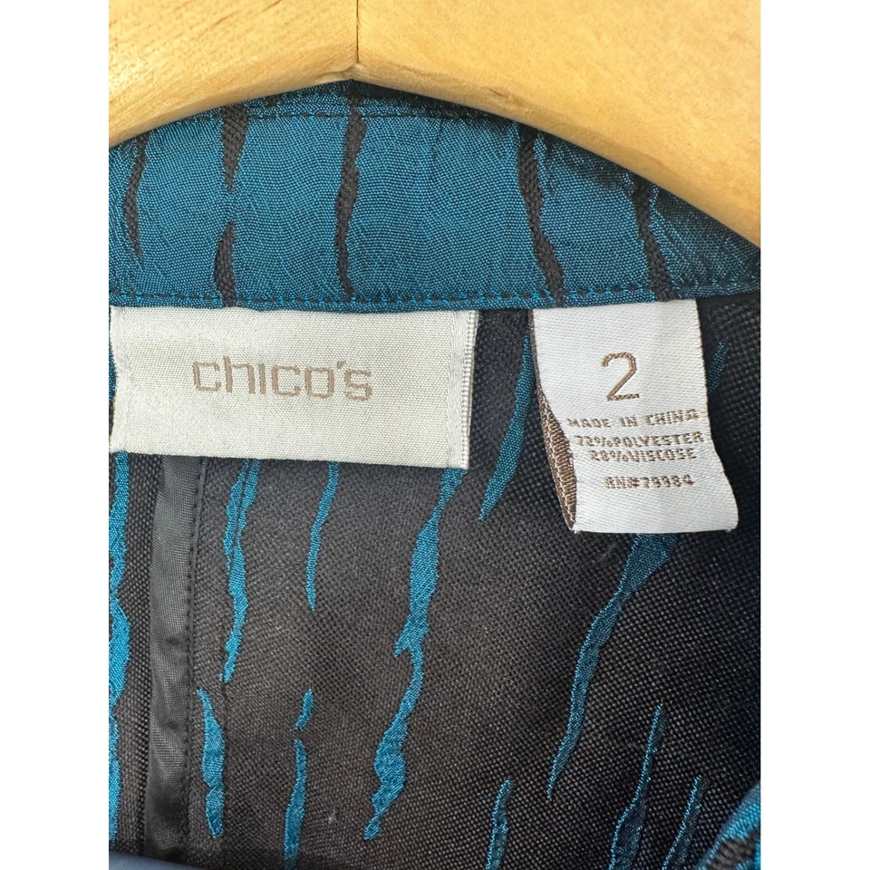 Chicos Teal Textured Jacket Blazer Women Size 2 Mandarin Collar - Image 4 of 4