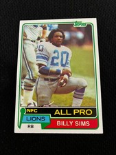 BILLY SIMS ROOKIE 1981 TOPPS DETROIT TIGERS NRMT ##100 FOOTBALL CARD. rookie card picture