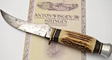 ANTON WINGEN SOLINGEN - Fixed Blade Hunting Knife Stag Handles- Used Knife