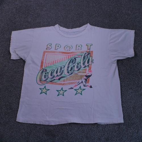 Vintage Coca-Cola Single Stitch Shirt Mens Large White 90s Sports Graphic Print