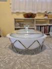 Vintage Promotional Pyrex Opaque 023 Casserole Dish With Lid And Zig Zag Cradle