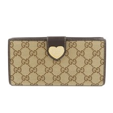 Authentic GUCCI Lovely Heart GG Canvas Leather Bi-fold Long Wallet 2035 Used F/S