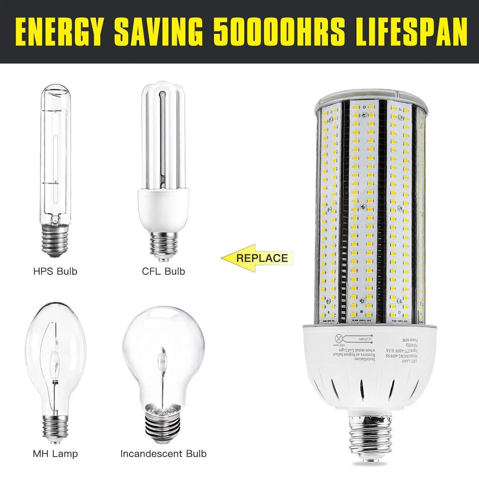 AC480V 347V LED Corn Cob Light Bulb 60W E39 Mogul Base Led Bulbs 5000K Daylight - Image 3 of 4