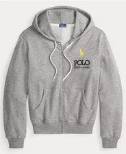 Polo Ralph Lauren Big Pony Women's Lightweight Fleece Full Zip Hoodie Gray