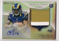 Chris Givens 2012 Topps Platinum Player Worn Patch AUTO Card #0608/1058