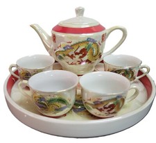 Dragon and Phoenix Double Happiness Traditional Chinese Wedding Tea Set 5 Pieces