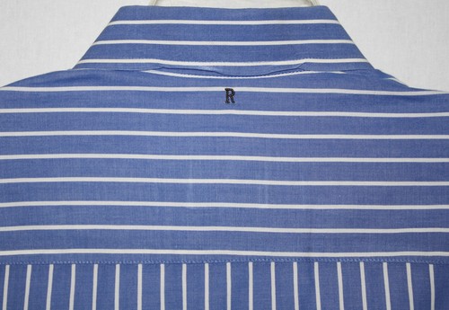 ROAR Men's Shirt French Cuff Blue w/White Stripes L/S Poplin Spread Collar MINT - Picture 7 of 8