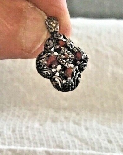 Vintage Art Deco  Silver Red Garnet RUBY Pendant - image 1