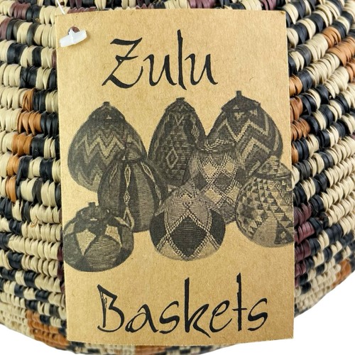 Vintage Zulu Hand Woven Beer Basket Marriage Pattern Lid Signed South Africa 11" - Picture 14 of 16