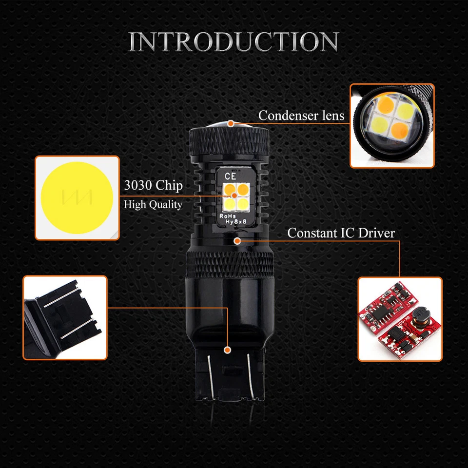 2Pcs White Amber Switchback 7443 7444NA 16SMD 3030 LED Turn Signal Light Bulbs - Image 4 of 4