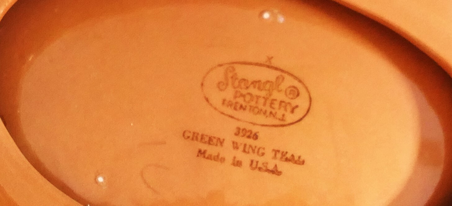 Lge MCM Stangl Pottery Green Wing Teal Mallard Duck Ashtray Trenton, NJ USA