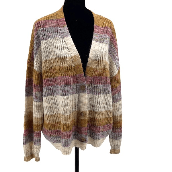 John Paul Richard Womens Large V-Neck Rib-Knit Button Cardigan Sweater