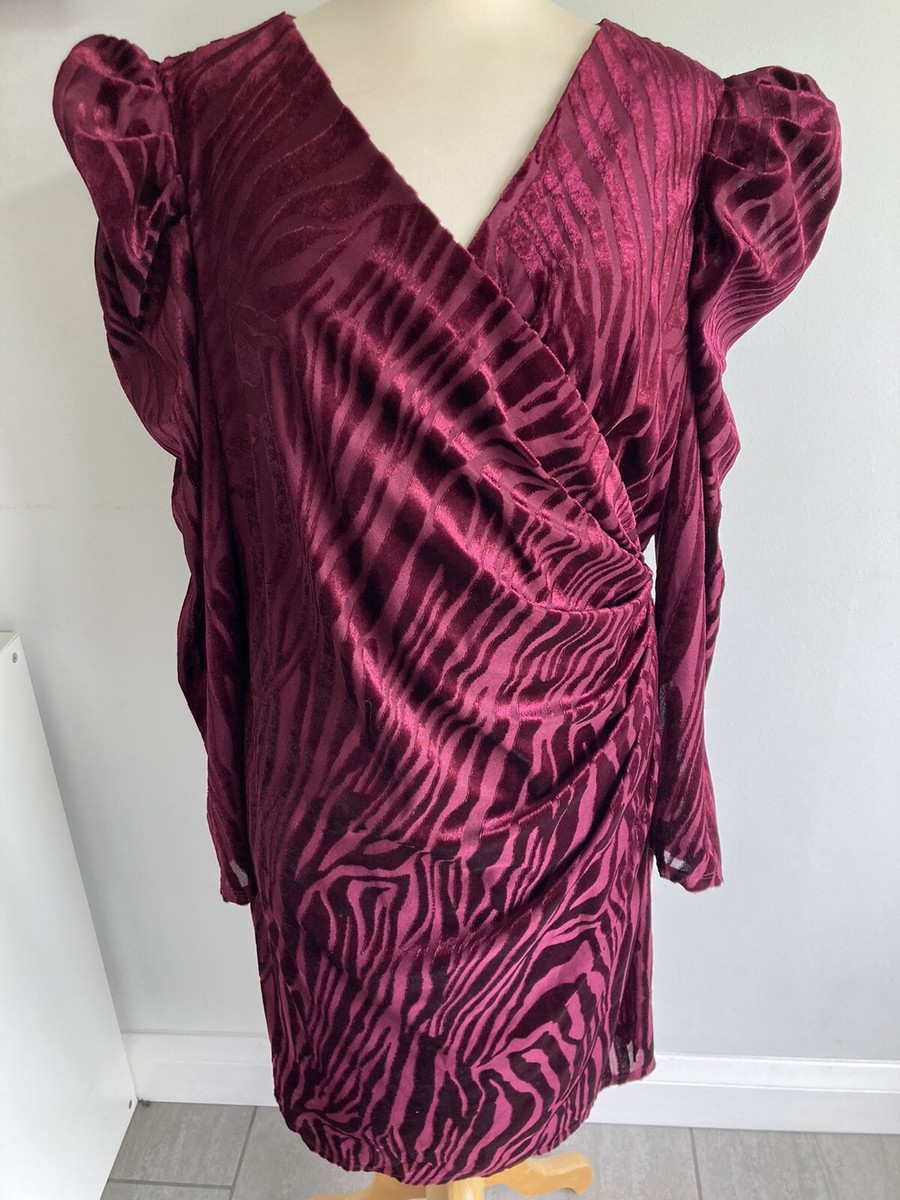 Principles Ladies Berry Animal Devore Wrap Dress Size New With