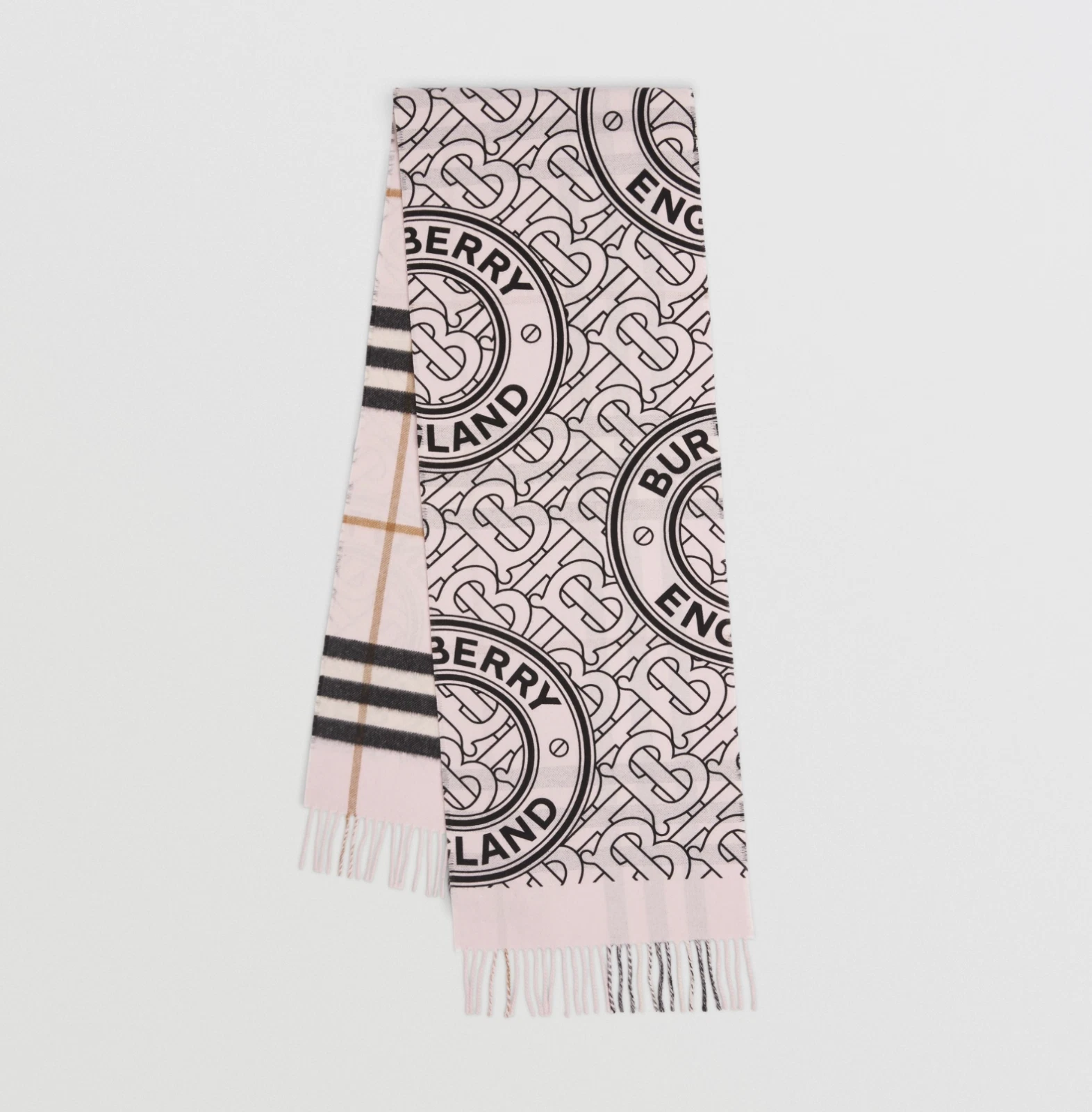 Burberry — $1050 BNWT BURBERRY Reversible Check & Monogram Cashmere Mens/Womens Scarf Pink