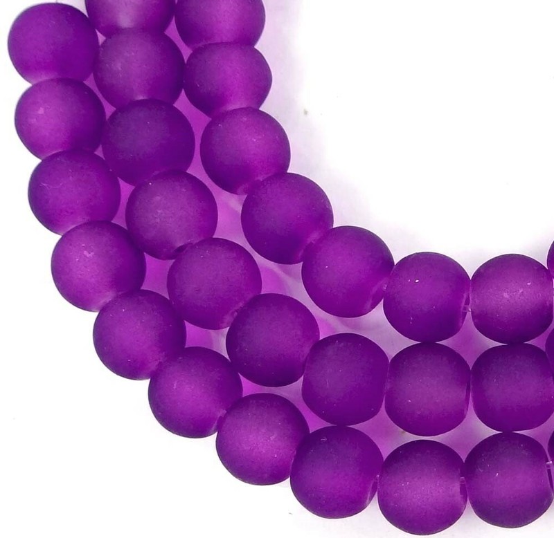 50 Czech Frosted Sea Glass Round / Rocaille Beads Matte - Dark Violet 6mm