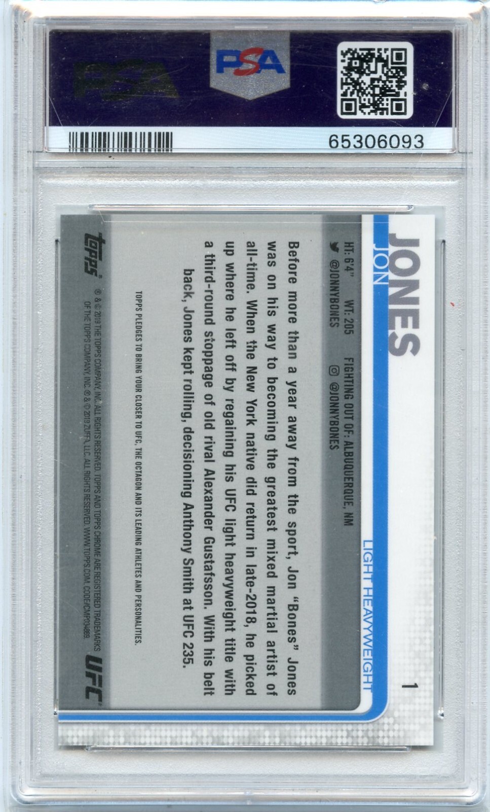 2019 TOPPS UFC CHROME #1 JON JONES "X-FRACTOR" - PSA 9 MINT (06093) view 2
