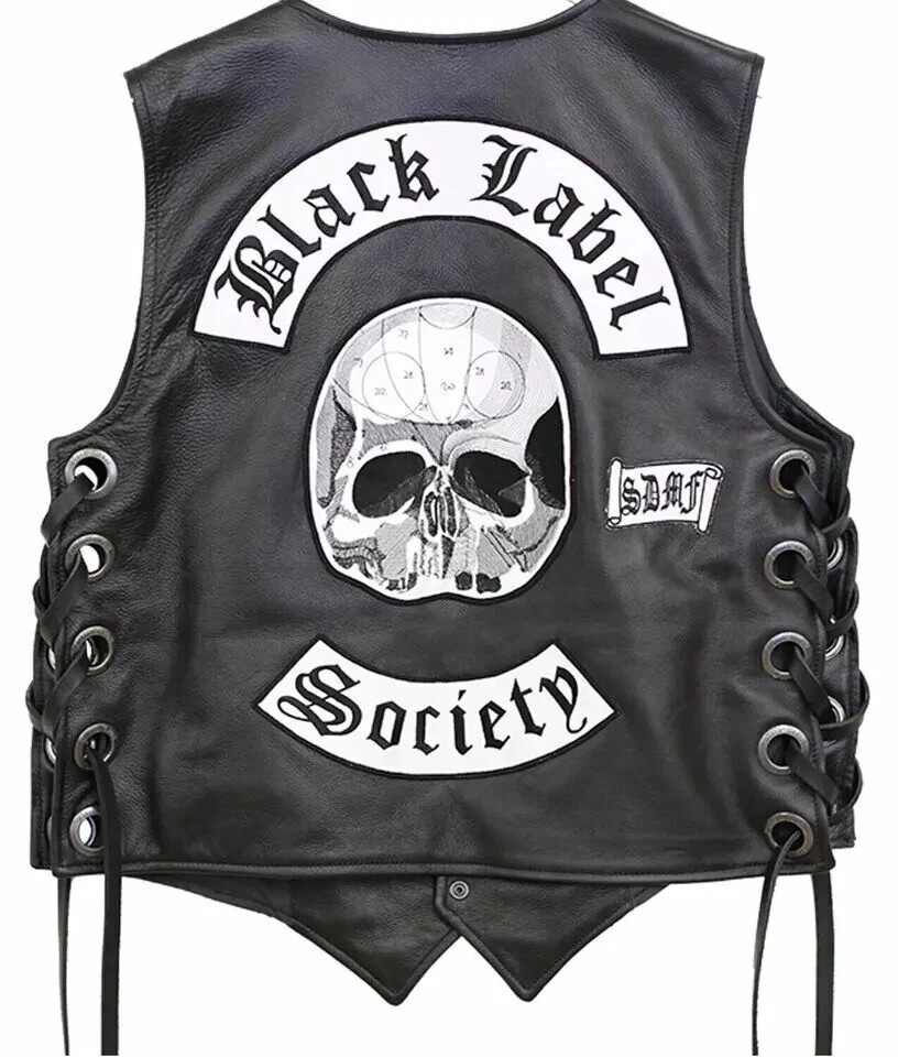 Zakk Wylde Black Label Society Men's Black Leather Biker Vest with