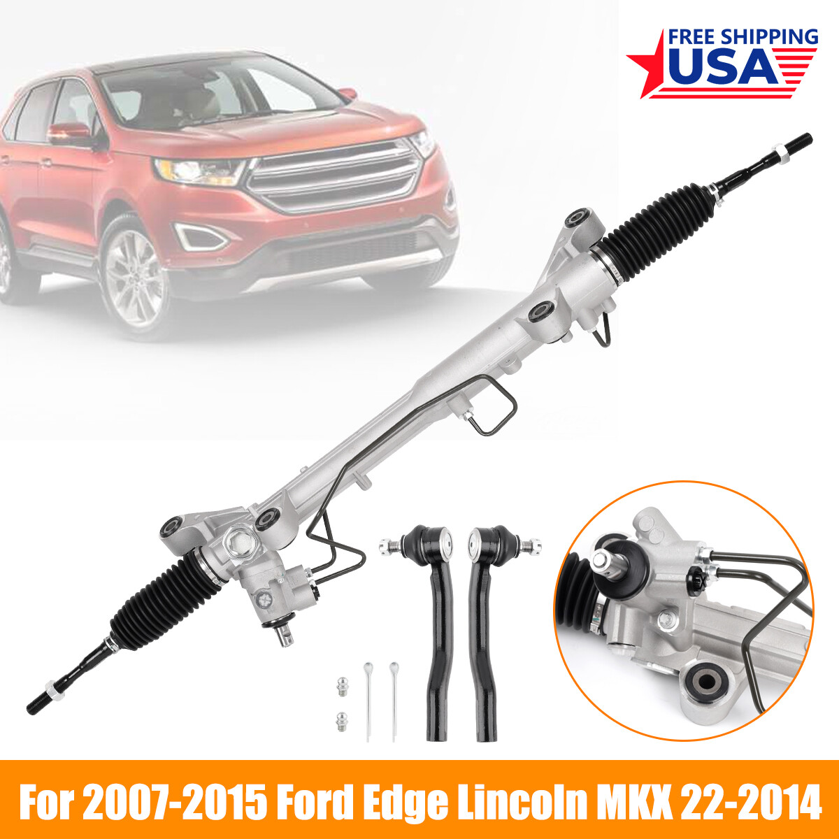 Power Steer Rack and Pinion+Outer Tie Rods for 2007-2014 Ford Edge Lincoln MKX _