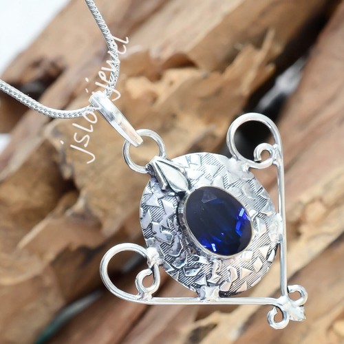 Pendentif Croix En Argent Sterling Avec Tanzanite Bleue Naturelle - Pierre Ovale 10+ Carats - Neuf Sans Emballage