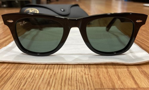 Ray-Ban RB2140 Polished Black G-15 Green Lens Wayfarer Unisex 50mm Sunglasses
