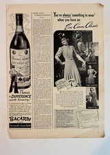 1940 Bacardi Rum, Eve Carver Classic, Hockey Player Dave Kerr Vintage Print Ad