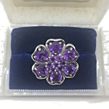 Estate Sterling Silver Vintage Amethyst Flower Ring Signed N 925 statement