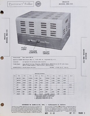 SAMS PHOTOFACT SERVICE MANUAL 211-9 MASCO MODEL MB-125