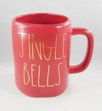 Rae Dunn Magenta 'Jingle Bells' Matte Red Gold Mug Cup Christmas Pottery New