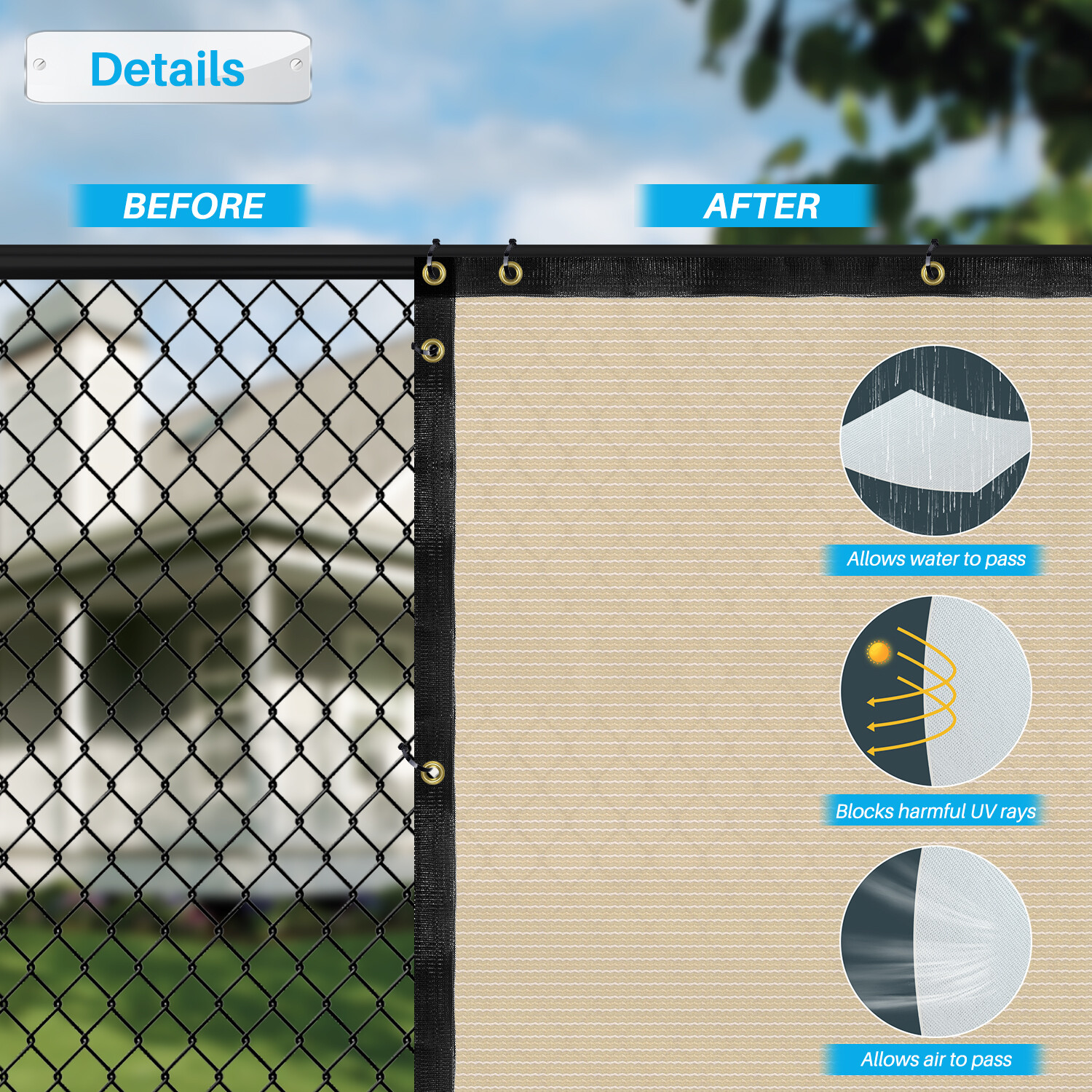 2 ft Tall Privacy Fence Screen Windscreen Beige Shade Cover 240 GSM Fabric Tarp