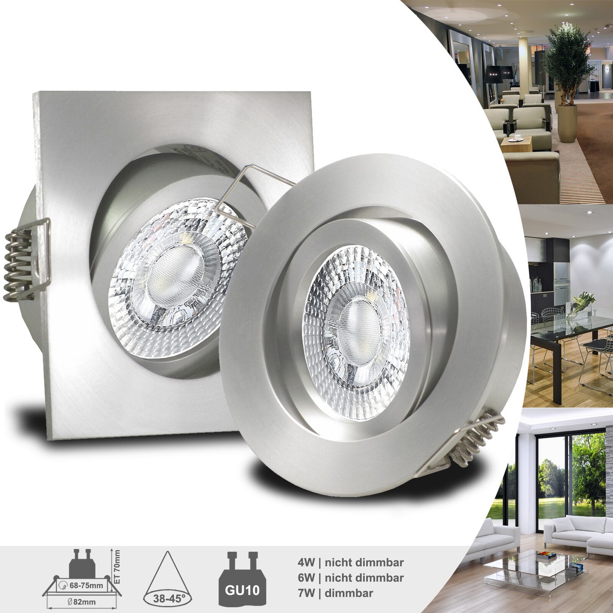 LED Einbau Spot 230V SET Einbaustrahler Leuchten 4W | 6W | 7W 