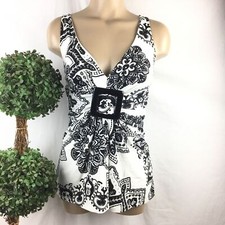 Cache Floral Print Black  White Sleeveless Top L