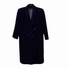 Fleurette Vintage Women’s Navy Blue 100% Cashmere Long Sleeve Overcoat.